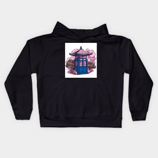 Illustration of blue and pink tardis in Japan Kids Hoodie